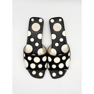 Christian Louboutin Black & White Polka Dot Leather Sandals Slides Sz EU 37.5